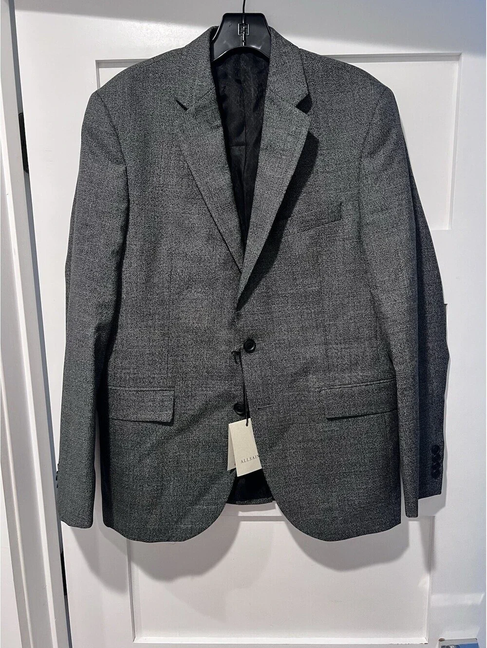New All Saints Ross Slim Fit Wool Suit Jacket Charcoal Size 40 S